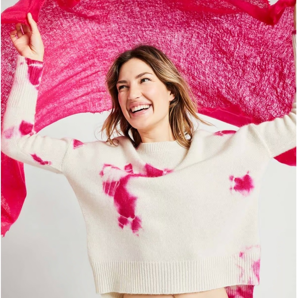 Women's Pink Batik 100% Cashmere Sweater, M